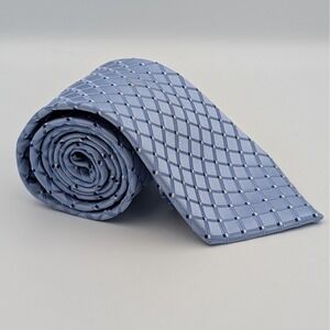 Jones New York Mens Light Blue Jacquard Geometric Grid 100% Silk Tie 60.5x3.75